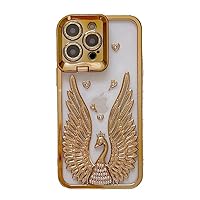for iPhone 12 Pro Max Case with Kickstand, Swan Peacock Wings Clear Case with Camera Lens Stand Holder Flip Stash Stand Shockproof Cover (Gold, for iPhone 12 Pro Max)