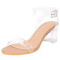ZriEy Women's Strappy Chunky Low Heeled Sandals 2 Inch Open Toe Block Heels Ankle Strap Adjustable Buckle Lucite Block High Heel Shoes