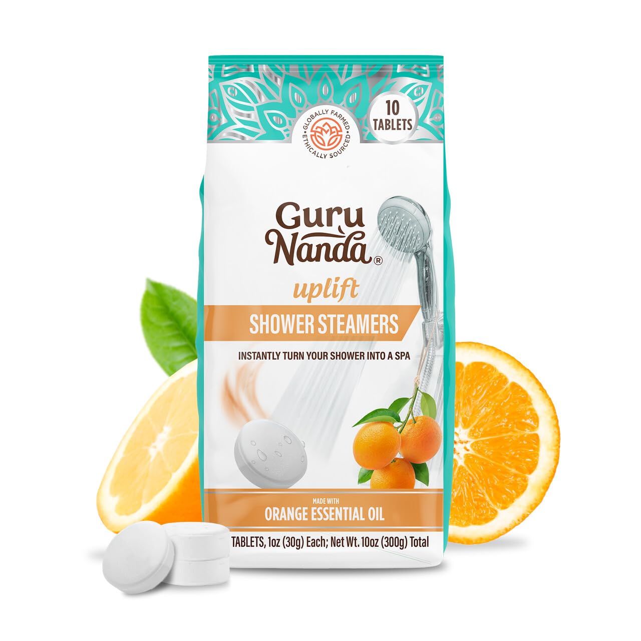 GuruNanda Uplift Shower Steamer Tablets (Pack of 10) - 100% Natural Orange Essential Oil Helps with Mood Enhancement & Relaxation and Eucalyptus aids in Congestion - Perfect for Home Spa & Self Care