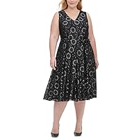 Tommy Hilfiger Womens Sleevelessmetallic Floral Lace Fit & Flare Dress