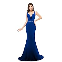 Women's Sexy Mermaid Prom Dresses 2020 Crystal V-Neck Formal Evening Gowns Bridesmaid Dress