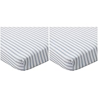 HonestBaby Boys Organic Cotton Changing Pad Cover, Blue Ticking Stripe, One Size (Pack of 2)