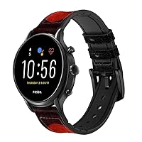 CA0525 Wolf Howling Red Moon Leather & Silicone Smart Watch Band Strap for Fossil Mens Gen 5E 5 4 Sport, Hybrid Smartwatch HR Neutra, Collider, Womens Gen 5 Size (22mm)