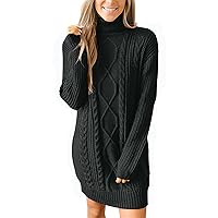 Women Turtleneck Lantern Long Sleeve Casual Oversized Sweater Dress Soft Winter Pullover Drop Shoulder Solid Dresses