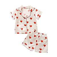 Toddler Girl Boy Valentine's Day Pajamas Set Cute Print Button Down Top and Shorts Pants Sleepwear for Unisex 2PCS PJs Set