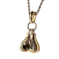 Fighter Boxing Gloves Men Women 14k Gold Finish Pendant Stainless Steel Real 3 mm Rope Chain Necklace, Mens Jewelry, Iced Pendant, Rope Necklace