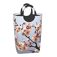 Laundry Basket Waterproof Laundry Hamper With Handles Dirty Clothes Organizer Cherry Branches Flowers Print Protable Foldable Storage Bin Bag For Living Room Bedroom Playroom