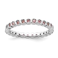 925 Sterling Silver Bezel Polished Patterned Stackable Expressions Pink Tourmaline Ring Jewelry for Women - Ring Size Options Range: J to T