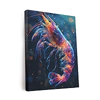 GiftedHandsCo Shrimp Colorful Galaxy Minimalist Art Design 1 Canvas Wall Art Prints Pictures Gifts Artwork Framed For Kitchen Living Room Bathroom Wall Home Decor Ready to Hang