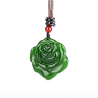 yigedan Natural Green Jade Rose Leather Rope Pendant Necklace, Leather, Jade