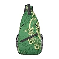 Green Vintage Floral Cross Chest Bag Diagonally Crossbody Shoulder Bag Travel Backpack Sling Bag for Women Men