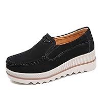 Women's Faux Suede Wedge Platform Slip On Loafers Non-Slip Thick Sole Boat Shoes Comfort Moccasins Shoes