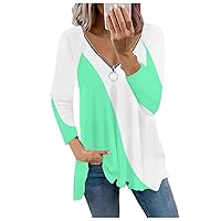 Womens Zipper Long Sleeve Irregular Striped Geometric Printed Pullover V- Neck Blouse Casual Shirts Tops Sweatshirts