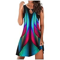 Women Cami Dress Casual Summer Floral Mini Sundress Hollow Crewneck Short Swing Beach Dress Sexy Tank Dresses