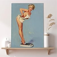 newARTmix Gil Elvgren A Weighty Problem – Vintage Style Sexy Pin-Up Girl Large Metal Vintage Retro Classic Wall Art Print Poster – Wall Decor for Bedroom Living Room – Ready To Hang – Gift for Men