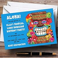 Blue Tropical Luau Hawaiian Personalized Party Invitations