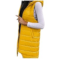 Women's Long Quilted Down Vest Sleeveless Hooded Jacket Winter Warm Padded Coat Outdoor Puffer Outerwear with Pockets