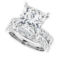 4.25 CT Princess Cut VVS1 Colorless Moissanite Engagement Ring Set, Wedding/Bridal Ring Set, Sterling Silver Vintage Antique Anniversary Promise Ring Set Gift for Her