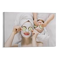 Canvas Wall Art Print Mum Makes Eye Clay Mask And Cucumber Slices with Her Baby Girl Suitable Poster Decorative Painting Canvas Wall Art Living Room Posters Bedroom Painting 08x12inch(20x30cm)