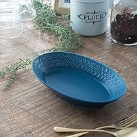 Yamani 6218033 Pressed Flower 10.4 inches (26.5 cm) Oval Baker Matte Blue