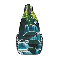 Mountain And Waterfall Cross Chest Bag Diagonally Multi Purpose Cross Body Bag Travel Hiking Backpack Men And Women One Size