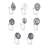 Antique Silver Oxidized 7 pcs combo set Ethnic Indian Traditional non-piercing Nose pin Jewelry Variation