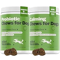 Deley Naturals Probiotics + Advanced Calming Supplement for Dogs, 2 x 120 Grain Free Chicken Soft Chews, Made in USA Dog Treats, Natural