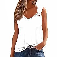 Summer Tops for Women 2024 Color Solid Sleeveless Flowy Trendy Tees Simple V Neck Vests Workout Basic Shirts