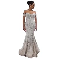 Women's Sequins Sweetheart Neckline Bridal Ball Gowns Train Lace Mermaid Wedding Dresses for Bride Plus Size