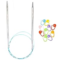 addi Turbo Original 40 inch (100cm) US 15 (10.0mm) Circular Knitting Needle Slick & Smooth Finish, Standard Taper & Tips, Smooth Joins, Blue Pliable Cord Bundle with 10 Artsiga Crafts Stitch Markers