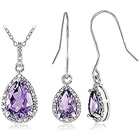 Pear Cut Created Purple Amethyst Drop Earrings And Necklace Bridal Jewelry Sets Best Gift for Bridesmaids 14K White Gold Plated 925 Sterling Silver