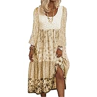 Boho Floral Midi Dress for Women Patchwork Sleeveless Crew Neck Summer Casual Loose Flowy Tiered Dress Plus Size