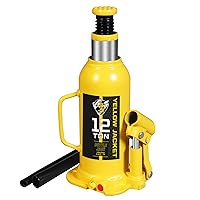12 Ton Muti-Directional Welded Bottle Jack (24,000lb), Horizontal Bottle Jacks Use for Car, Pickup, Truck, RV, Auto Repair, Hydraulic Bottle Jack, Yellow