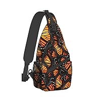 Heaps Of Orange Monarch Butterflies Print Crossbody Backpack Shoulder Bag Cross Chest Bag For Travel, Hiking Gym Tactical Use