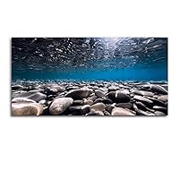 Peaceful Blue Ocean Bottom Scenery Stretched Canvas Wall Art for Bedroom, Relax Underwater Seascape Picture Print Artwork Painting Decor, Nature Sea Seaview Theme Nautical Scenic, Inner Frame (24x48)