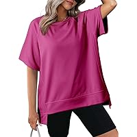 Dokotoo Oversized T Shirts for Women Crewneck Short Sleeve Casual Summer Tops Lightweight Loose High Low Blouse