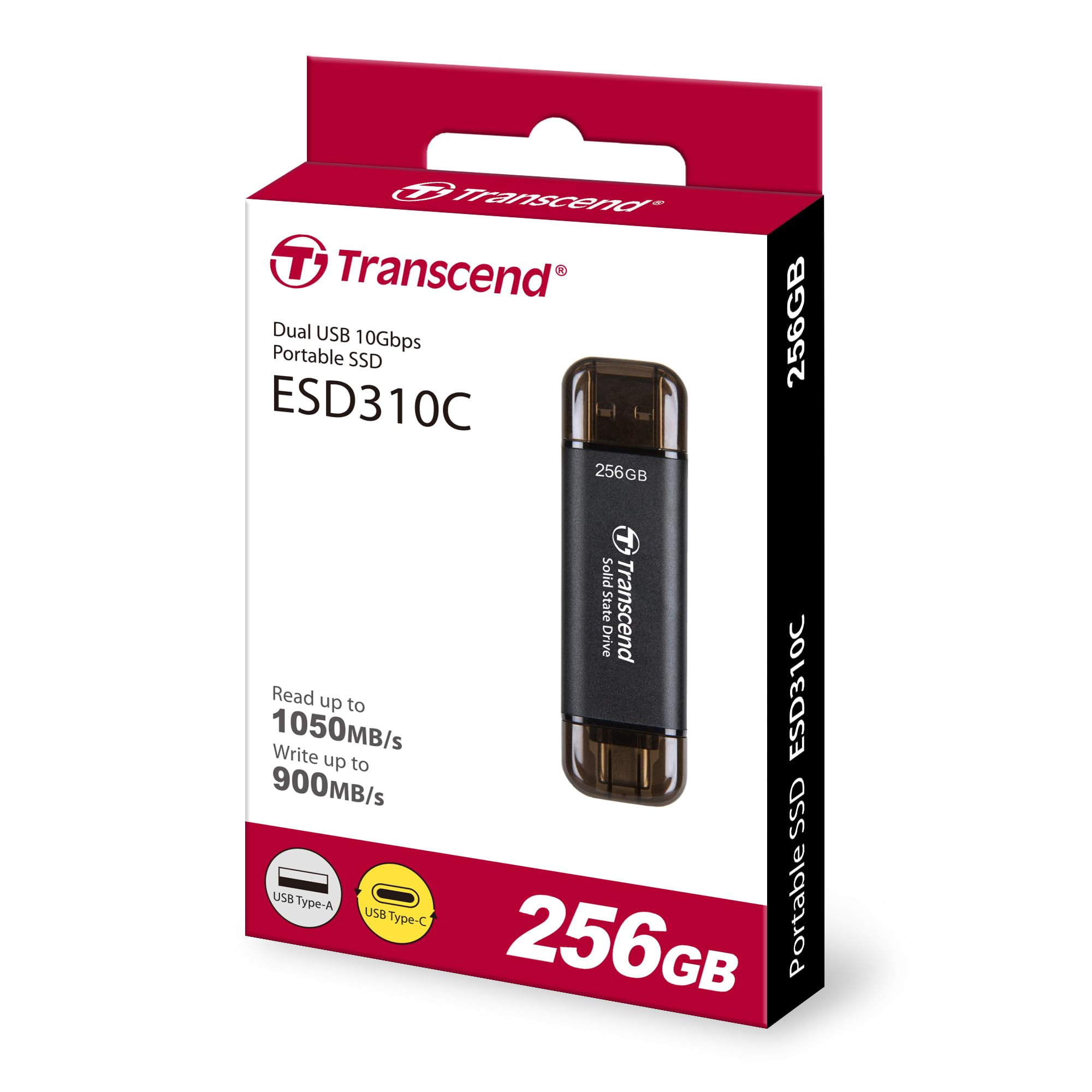 Transcend TS256GESD310C 256GB Portable SSD, ESD310C, USB 10Gbps with Type-C and Type-A