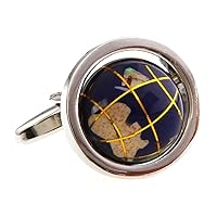 Globe Map Earth Really Spins Pair Cufflinks in a Presentation Gift Box & Polishing Cloth
