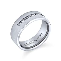 Bling Jewelry Channel Set AAA CZ Cubic Zirconia Silver Tone Mens Titanium Wide Wedding Band Ring For Men 8MM