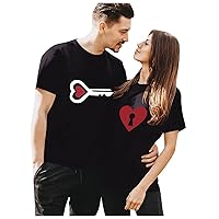 Couple Tshirts for Him and Her Heart Printing Crew Neck Short Sleeve Shirt Dating Couple Matching Hoodie Outfits