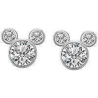 White Cubic Zirconia Womens Girls Mickey Minnie Mouse Stud Earrings 925 Sterling Silver 14k White Gold Plated (Push Back)