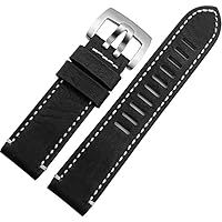 23mm Leather Sport Diving Watch Band Strap Silver Black Metal Pin Buckle For Luminox 1888 1837