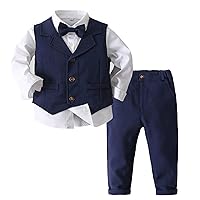 Yeahdor Toddler Boys 3Piece Formal Dresswear Suit Long Sleeve Dress Shirt +Tuxedo Vest +Pants Baptism Outfits