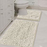 Bathroom Rugs Luxury Chenille Mat Set, Soft Plush Shower Rug + Toilet Mat, Microfiber Shaggy Carpet, Super Absorbent Mats, Machine Washable Bath Mat Curved Set, 32