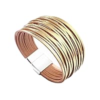 KunBead Jewelry Sparkly Leather Wrap Bracelets for Women Handmade Braided Boho Multilayer Magnetic Buckle Bracelet Wristband Cuff Bangle Birthday Gifts