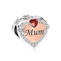 KunBead Jewelry Women Girls Mum Love Heart Rose Gold Plated Bead Charms Compatible with Pandora Bracelets