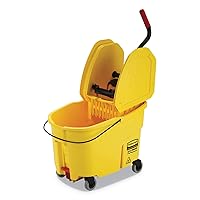 Rubbermaid Commercial WaveBrake 2.0 44 QT Down-Press Mop Bucket and Wringer with Foot Drain, Yellow (FG757688YEL)