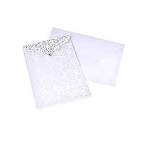 Homeford Blank Rectangular Laser Cut Lace Invitation with Rhinestone, 7-3/4-Inch, 8-Piece (White)