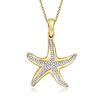 Ross-Simons 0.20 ct. t.w. Diamond Starfish Pendant Necklace in 18kt Gold Over Sterling. 18 inches