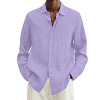 Men's Cotton Linen Cuban Guayabera Shirts Solid Color Casual Short/Long Sleeve Button Down Linen Shirt Summer Beach Tops
